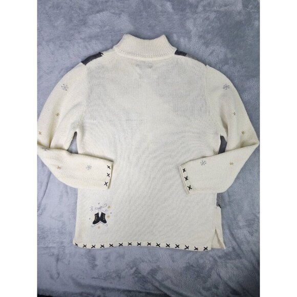 Designers Originals Winter Sweater Women L Ivory Pullover Patchwork Skaters - Picture 8 of 11